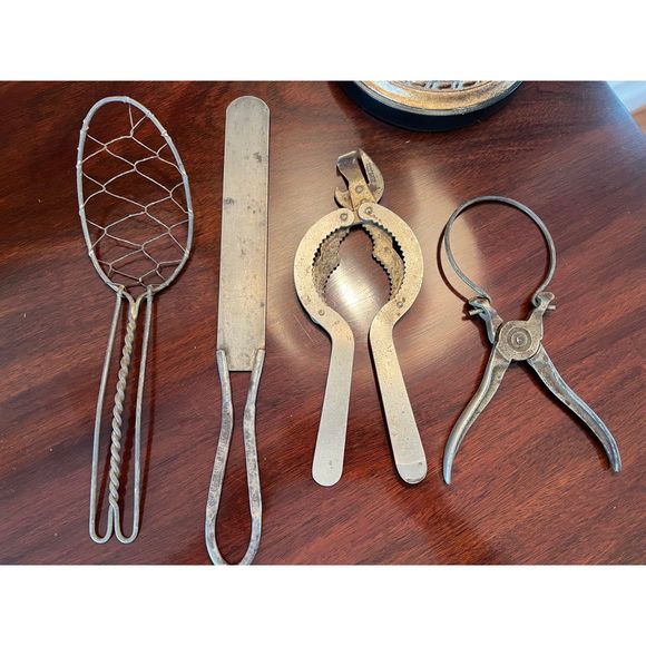 Antique Primitive Kitchen Utensils Swans Cake Flour Mesh Spoon Bottle Opener - Picture 1 of 6